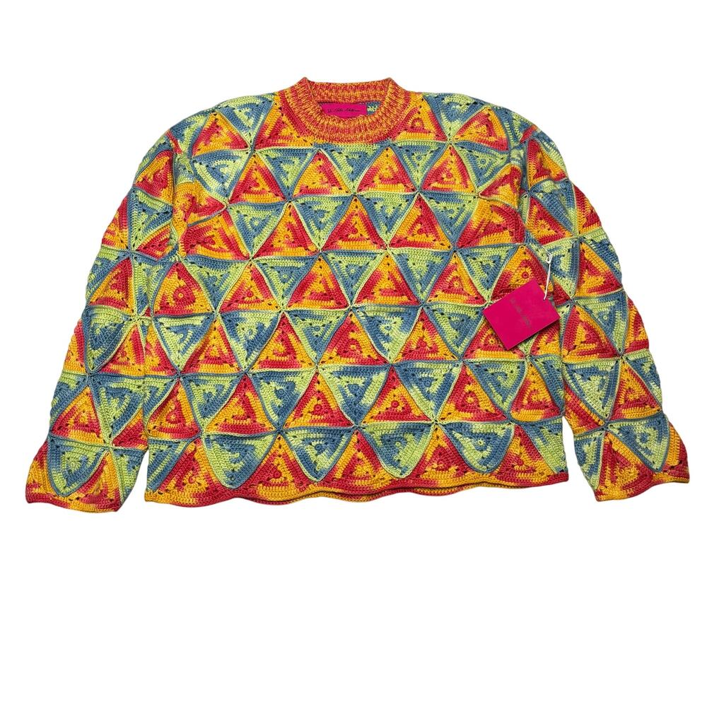NWT The Elder Statesman Solar Crochet Pullover Multicolor Cotton Size M/L Luxury